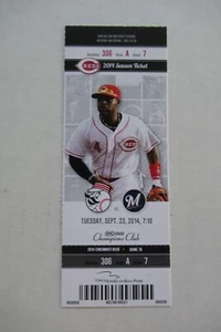 CINCINNATI REDS VS BREWERS 9/23/2014 FULL TICKET ~ FRAZIER/MESORACO/GOMEZ HRs - Picture 1 of 1