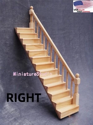 SCALED TOWN 1:12 Dollhouse Miniature Staircase Handmade Wooden RIGHT Stair Step Furniture