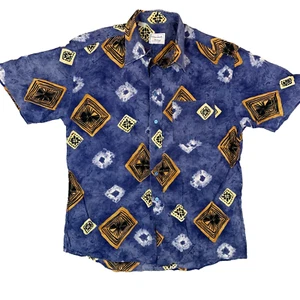 Vintage Melka Hemd blau Grafikdruck Kragen Größe Herren ca. Large L - Bild 1 von 11