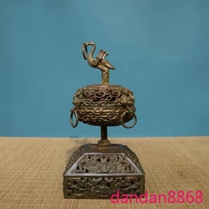 Statua incensiere bruciatore uccellino fengshui bronzo antico Cina 11,6" - Foto 1 di 9