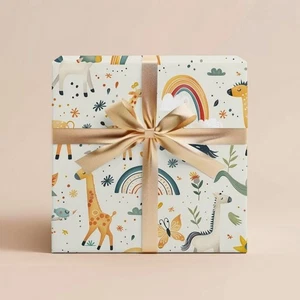 Boho Baby Shower Wrapping Paper, Animal Gift Wrap, Kid Birthday Roll Gift Wrap - Picture 1 of 4