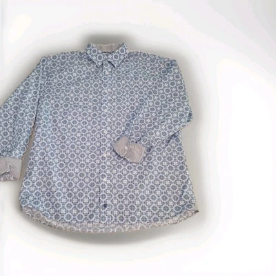  Camisa F/X Fusion Azul Blanco, Marrón Abotonada Para Hombre XL Manga Larga Patrón Puños Foto 1 de 4