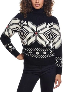 Weatherproof Vintage $75 Black Geo Snowflake Funnel Neck Sweater Size Large NWT - Picture 1 of 2