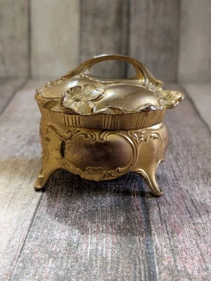 Caixa de bugigangas vintage Art Nouveau 6" ouro Ormolu Weidlich joias  - Imagem 1 de 4