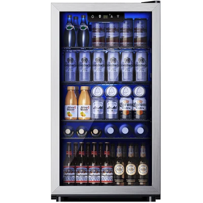 30-Can Capacity Beverage Fridge with Glass Door for Home Use – Silver Finish