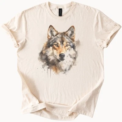 Camisa gráfica acuarela cara de lobo arte animal camiseta amante de la naturaleza ropa de regalo Foto 1 de 4