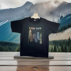 Vintage Einzelnaht T-Shirt Herren Größe Large Chicago Skyline glänzend Regenbogen USA - Bild 1 von 13