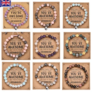 Crystal Bracelet Anti-Anxiety Healing Natural Stone Bead Heart Charm Women Gifts - Picture 1 of 10