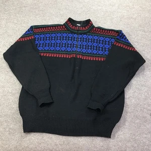 Vintage Meister Sweater Mens XL Black Blue Red Wool Blend Half Zip Pullover 90s - Picture 1 of 14