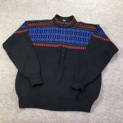 Vintage Meister Sweater Mens XL Black Blue Red Wool Blend Half Zip Pullover 90s - Image 1 of 4