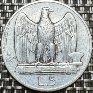 PIECE DE 5 LIRES ITALIE 1927 R (1328). ARGENT. ÉTAT VOIR PHOTOS - Picture 1 of 2