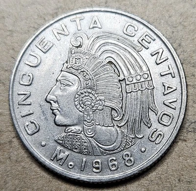 México 50 Cincuenta Centavos - 1968 - Moeda de cobre níquel - KM# 451 - Mexicana - Imagem 1 de 2