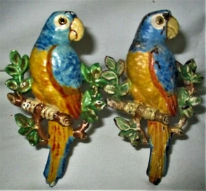 2 ANTIQUE HUBLEY TOY CAST IRON PARROT SCREW ART BIRD CURTAIN WALL ROD TIE BACKS - Picture 1 of 9