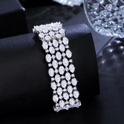 Tennis CZ Silver Plated Austrian Crystal Cubic Zirconia Bracelet Cocktail Party - Image 1 of 4