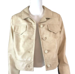 Vintage Jacket 1970s Retro Jacket Faux Snakeskin Original Beige Button Up Sz SSW - Picture 1 of 10