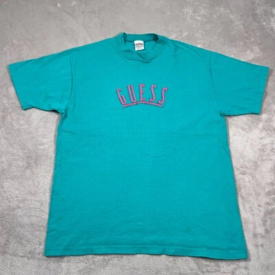 Vintage Guess Shirt Mens One Size Fit Large Teal Blue Single Stitched USA Made - Image 1 of 4