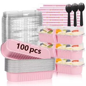 100 Pack Mini Loaf Pans with Lids and Spoons Sealing Sticker, 6.8oz Mini Cake Pa - Picture 1 of 6