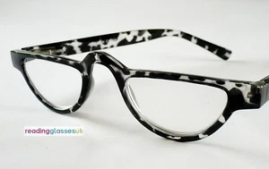 Vintage Half Eye READING GLASSES Half Moon Spectacles Grey Black Tortoiseshell - Picture 1 of 2