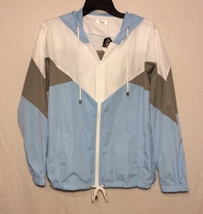 Women's Blue/White/Gray SoTeer WINDBREAKER Size M Raincoat Waterproof Hood ~ NEW - Picture 1 of 4