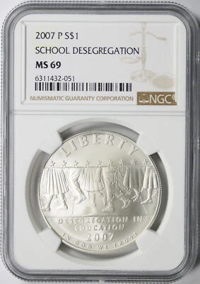 2007-P School Desegregation $1 Commemorative Silver Dollar NGC MS69 - Image 1 of 2
