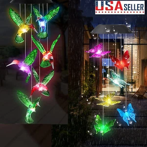 Colibrí con energía solar que cambia de color luces de viento y patio decoración de jardín - Imagen 1 de 17