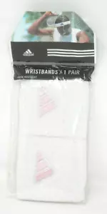 One Pair Adidas Wristbands - White Pink Sweatbands Cotton Anti-microbial New - Picture 1 of 5