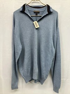 Robert Talbott Men's 1/4 Zip Light Blue 100% Cotton Sweater Size Medium New - Picture 1 of 14
