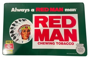 Vintage Red Man Chewing Tobacco 17 3/4 x 11 3/4 Embossed Metal Sign NOS - Picture 1 of 2