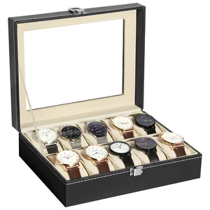 10 Fächer Uhrenbox Leder Uhrenetui Organizer Schmuck Aufbewahrung Vitrine - Bild 1 von 13