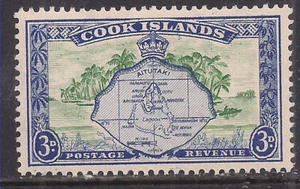 Cook Islands 1949 KGV1 3d Aitutaki & Palm Trees Umm Side Wmk SG 153b ( L444 ) - Picture 1 of 1