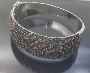 18K White Gold Filled Stunning Italian Tourmaline Gemstones 18ct GF Bangle 6cm - Picture 1 of 12