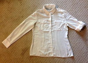 Women's Banana Republic Ivory Semi-Sheer Roll-Up Button Front Top-M - Picture 1 of 2