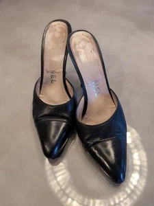 Chanel High Heel Slide Black Cap Toe CLASSIC 61/2, 6.5 Show Made In Italy - Picture 1 of 8