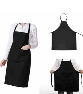 Black Chef Apron Kitchen Waterproof Pocket Cooking Catering Butcher Unisex Gowns - Picture 1 of 4