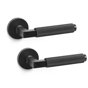 8 PAIRS Powder Coated Black Knurled Lever on Rose Door Handle Sprung Internal - Picture 1 of 6