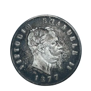 1877 R Italy 5 Lire Vittorio Emanuele II Toned 0.900 Silver Coin KM #8.4 - Picture 1 of 8