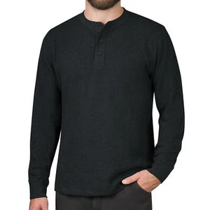 Mens Long Sleeve T-Shirt Thermal Henley Grandad Warm Waffle Knit Winter Cuff Tee - Picture 1 of 14