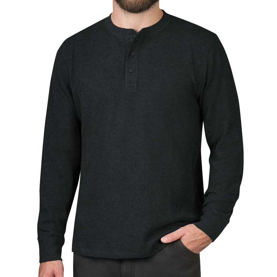 Mens Thermal Henley Jumper Top Grandad Neck Long Sleeve Waffle Knit T-Shirt New - Image 1 of 1
