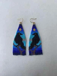 Tribal Earrings Native Large Boho American Seed Beads Handmade Earring - Picture 1 of 2