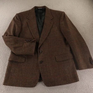 VTG Tweed Jacket L Brown Check 100% Wool Blazer Sport Coat 44R - Picture 1 of 16
