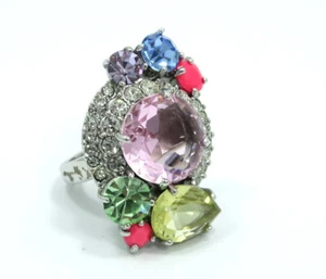 Anillo STATEMENT JUICY COUTURE Piedras Multicolor Cristales Estrás PLATEADO Tono - Imagen 1 de 5