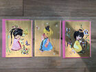 Set Of 3 Vintage Greeting Card Adorable Girl On A Beautiful Gold Backdrop