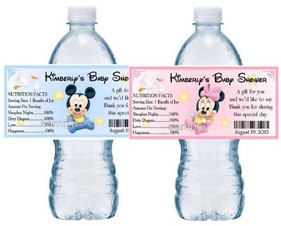 20 MICKEY MINNIE MOUSE BABY SHOWER WATER BOTTLE LABELS PARTY FAVORS - Image 1 of 4