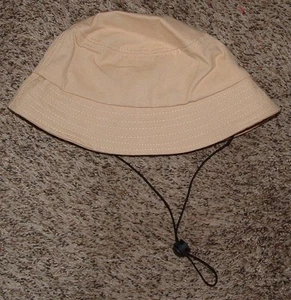 NEW Tan Kids Sz 3 - 7 Years Cotton Blend Adjustable Neck Strap Bucket Sun Hat - Picture 1 of 2