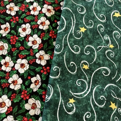 8+ yardas SSI Navidad Tela Cardenales Árboles Florales Estrellas Acolchado Costura Foto 1 de 3