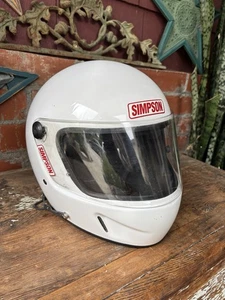 Vintage 90s Simpson Racing Helmet Voyager Series White Full Face Size L - Picture 1 of 13