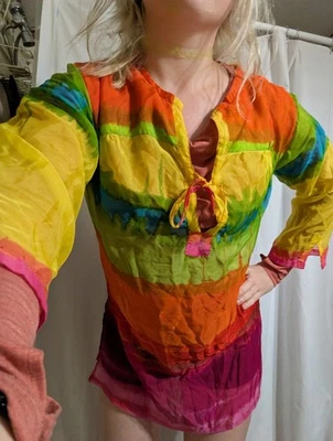 Cejón Ropa de Playa Multicolor Acuarela Estampado Ombre Transparente Cubierta Túnica Talla S Foto 1 de 4