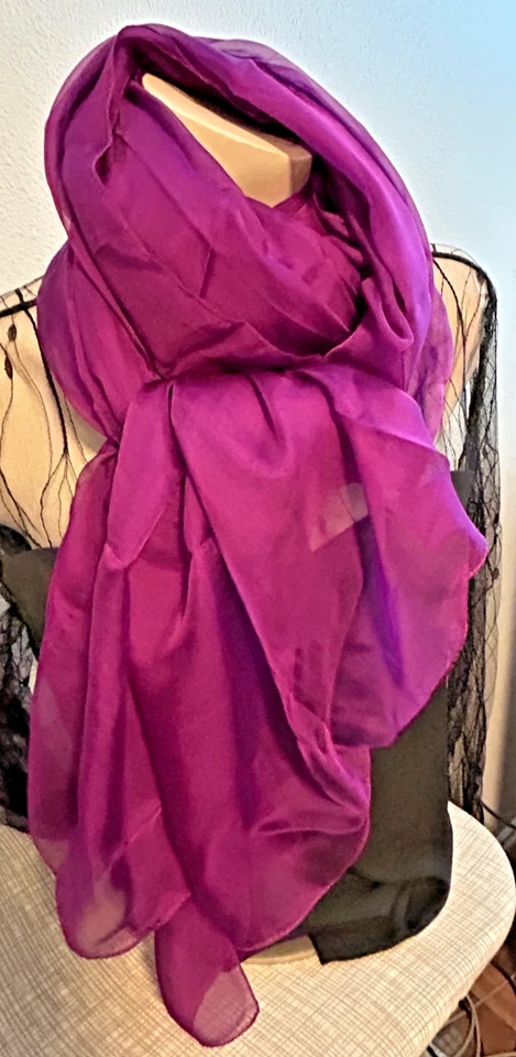 Nueva bufanda vintage de 52 x 76 pulgadas grande, púrpura real, rectangular transparente - seda - VS-55 Foto 1 de 4