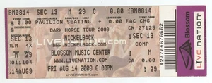 Nickelback 14.08.09 Cuyahoga Falls OH Blossom Music Center Full Ticket! Cleveland - Bild 1 von 1