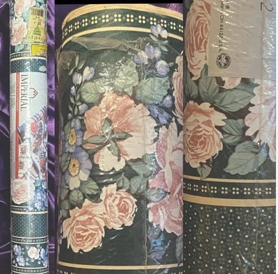 Papel tapiz floral vintage IMPERIAL Hunter verde rosa 56,37 pies cuadrados Foto 1 de 4
